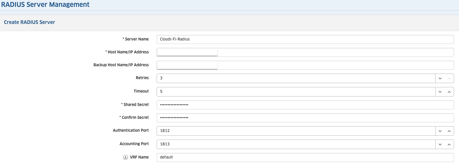 Alcatel Lucent Admin console - Configure radius server