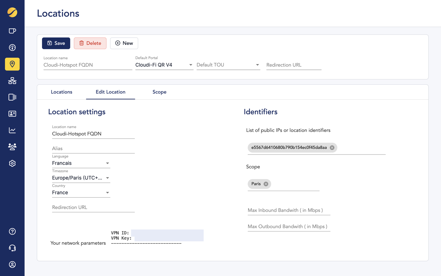 Cloudi-Fi admin console - Get VPN credentials