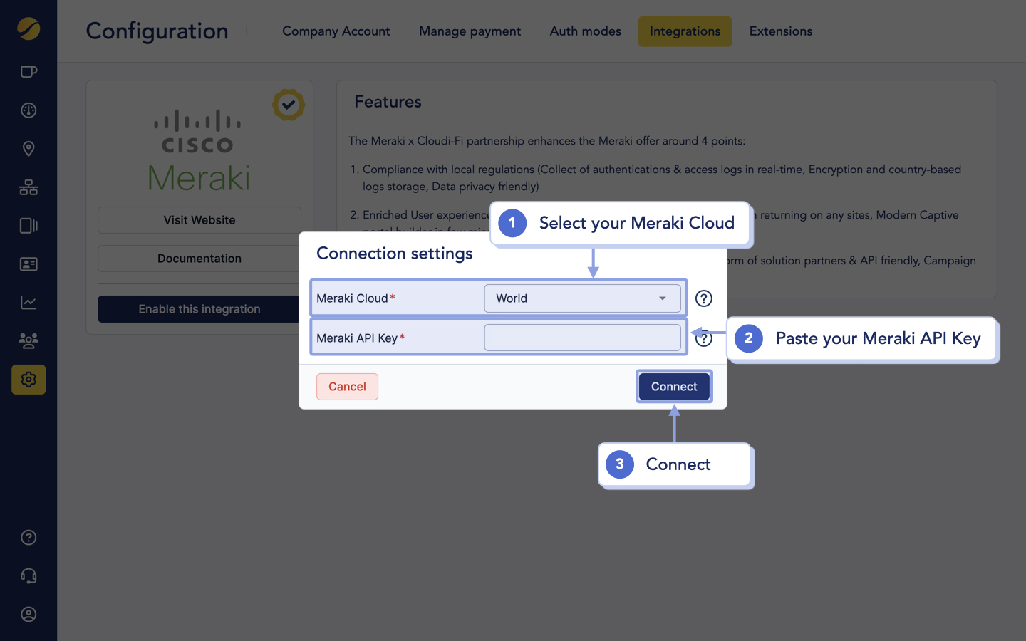 Cloudi-Fi UI - Integration - Meraki - Paste API Key.png