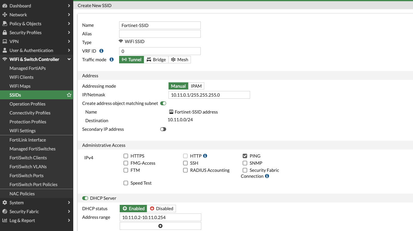 FortiGate - Activate the DHCP server