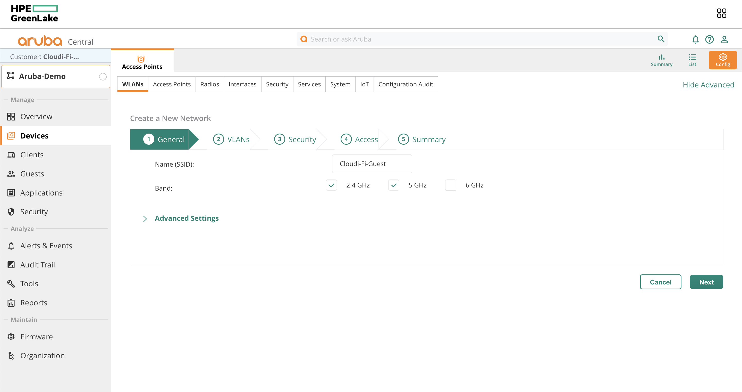 Aruba central admin - name your SSID