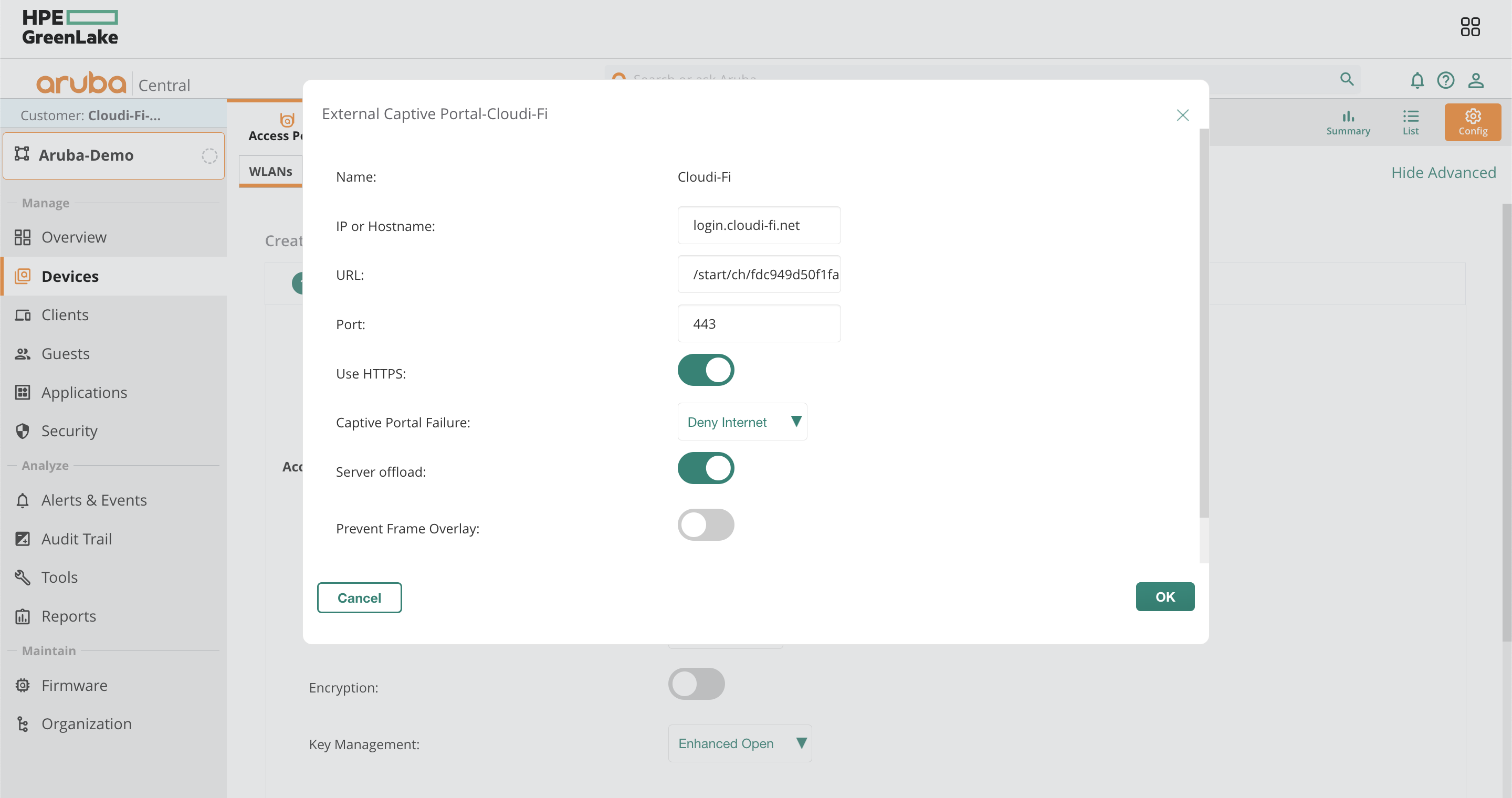 Aruba Central - Enable and configure external captive portal