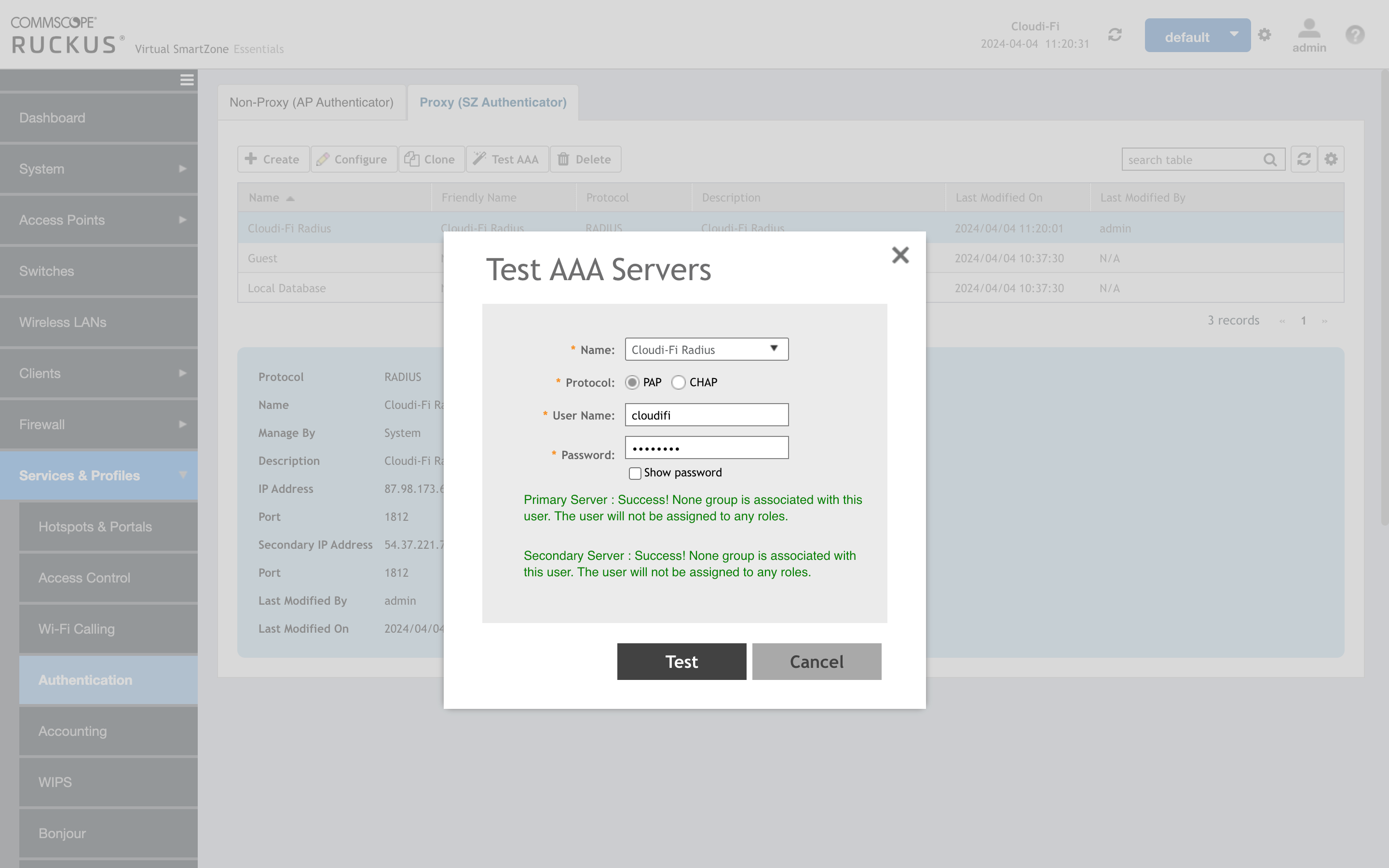 Ruckus UI - Test AAA Radius servers.png