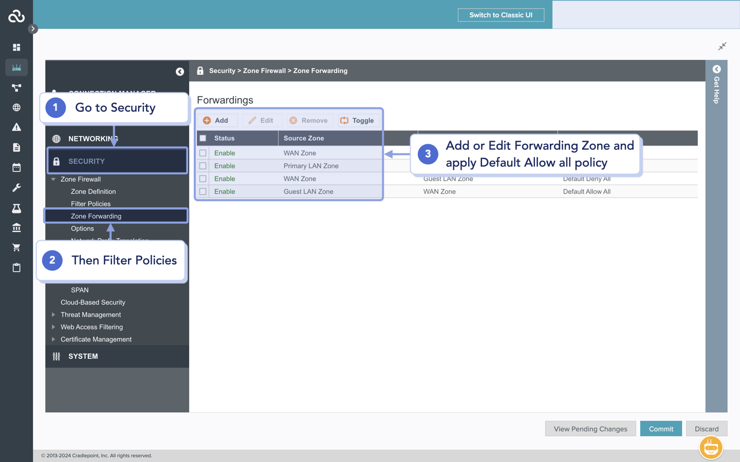 Cradlepoint - Edit Zone forwarding