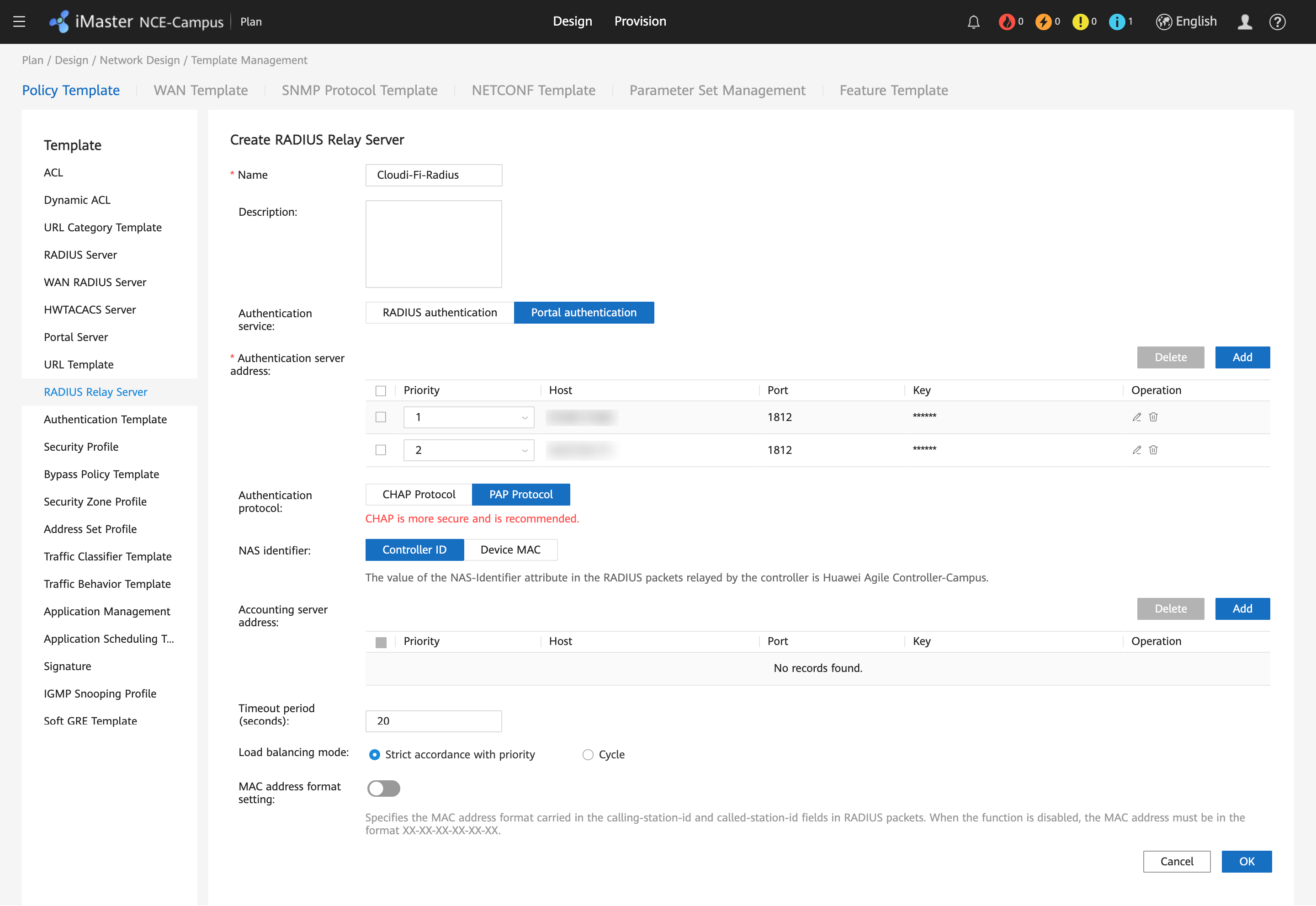 Huawei NCE-Campus - Create Cloudi-Fi Radius Servers