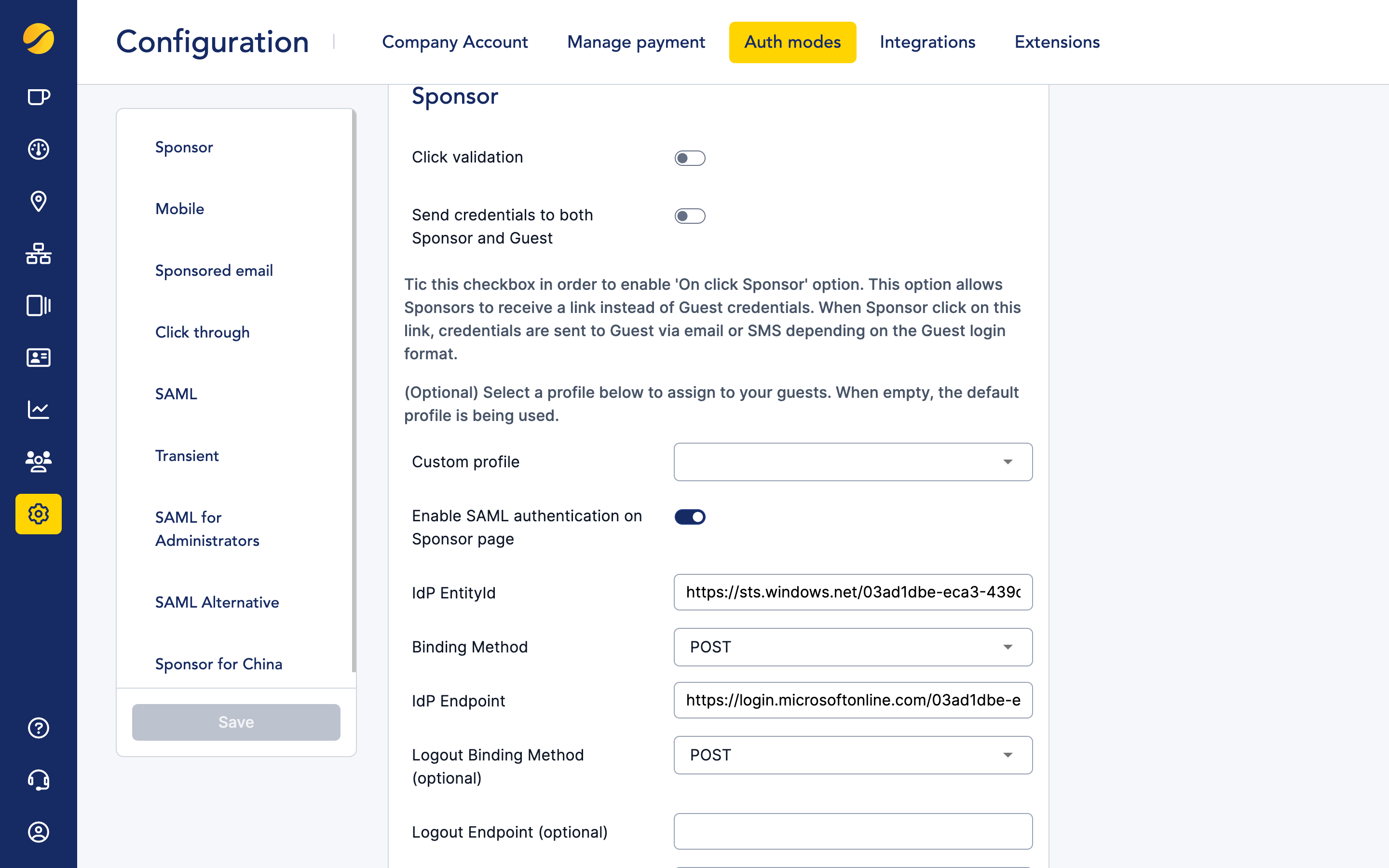Azure SAML configuration on Cloudi-Fi end
