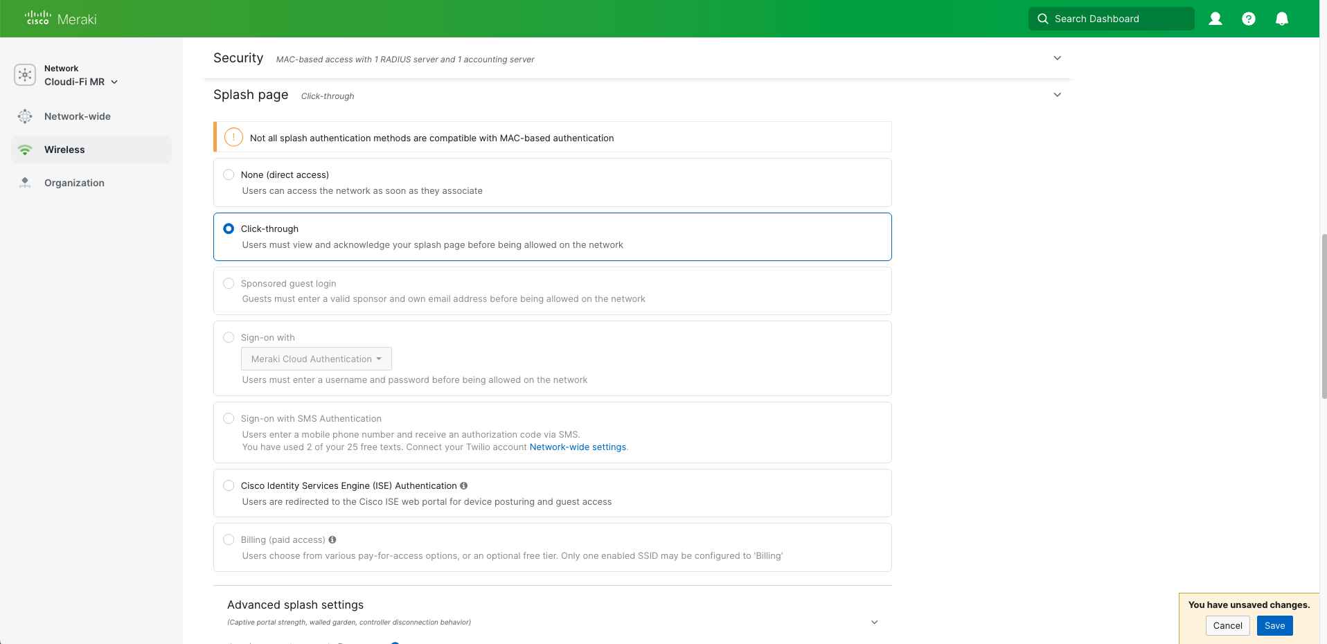 Cisco Meraki Splash Page Click-Through