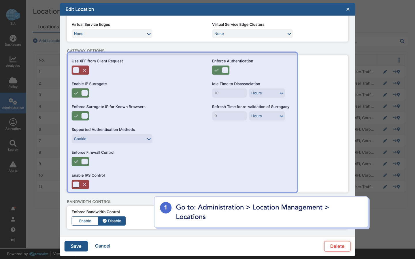 Zscaler interface - Location: Enable IP surrogate