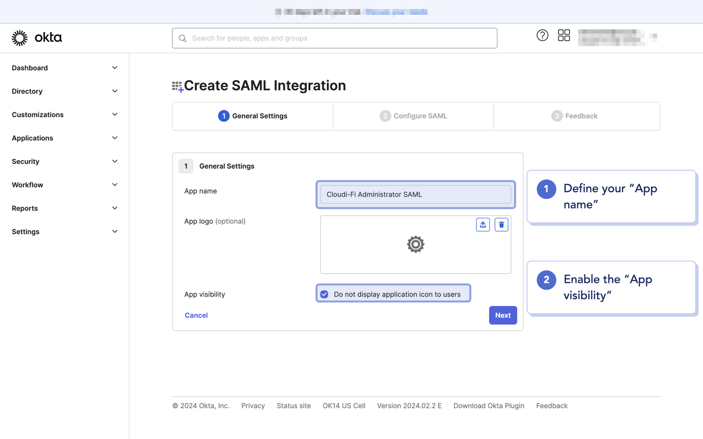 cloudi-fi_okta_saml_create a new application_general settings_administrators.png