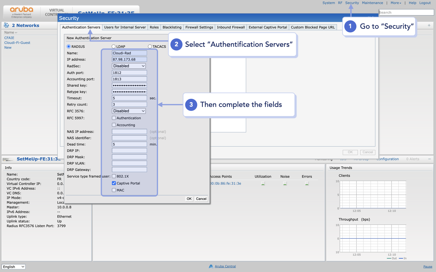 Aruba Instant deployement-captive portal - Radius configuration.png