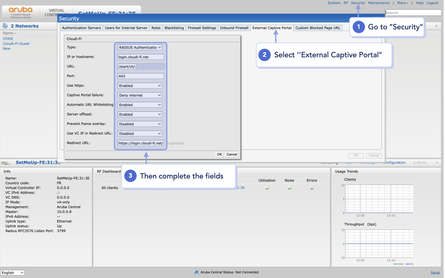 Aruba Instant deployement-create an external captive portal