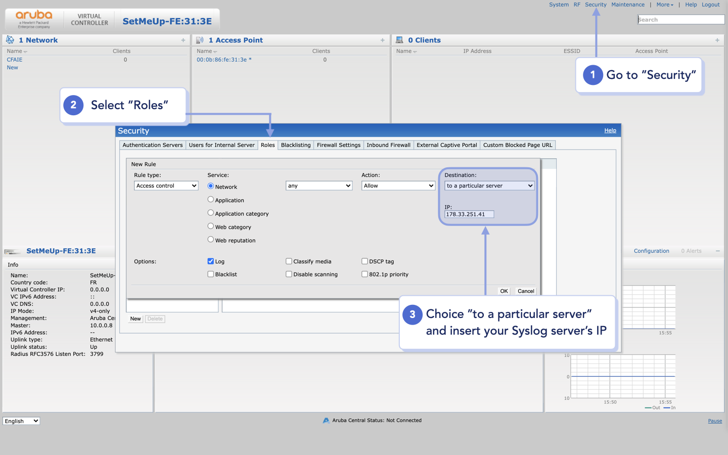 Aruba - External Syslog server configuration_Add Syslog server’s IP address.png
