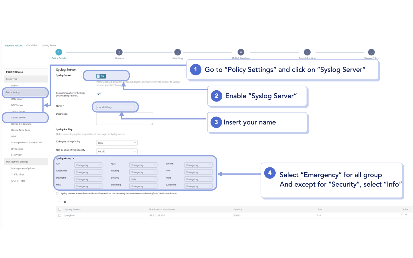 Extreme Networks CloudIQ-Enable and configure Syslog server.png