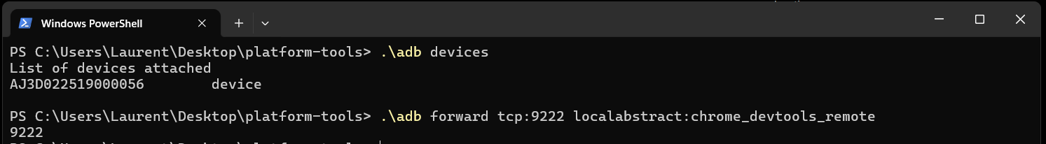 Powershell command - Start adb