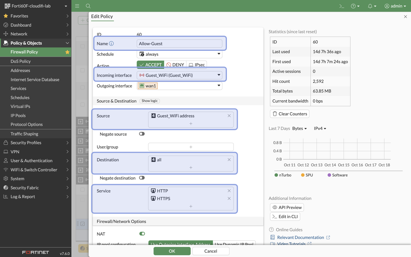 Fortigate UI - captive portal -  Firewall Policy - Allow Guest Rule.png