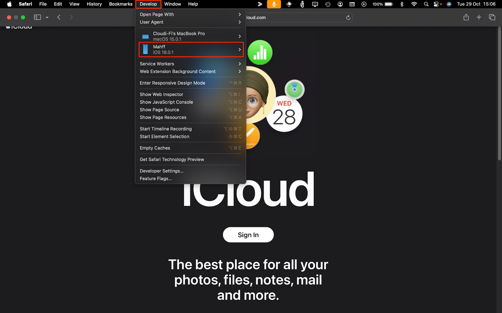 iOS MacBook select the relevant iOS device