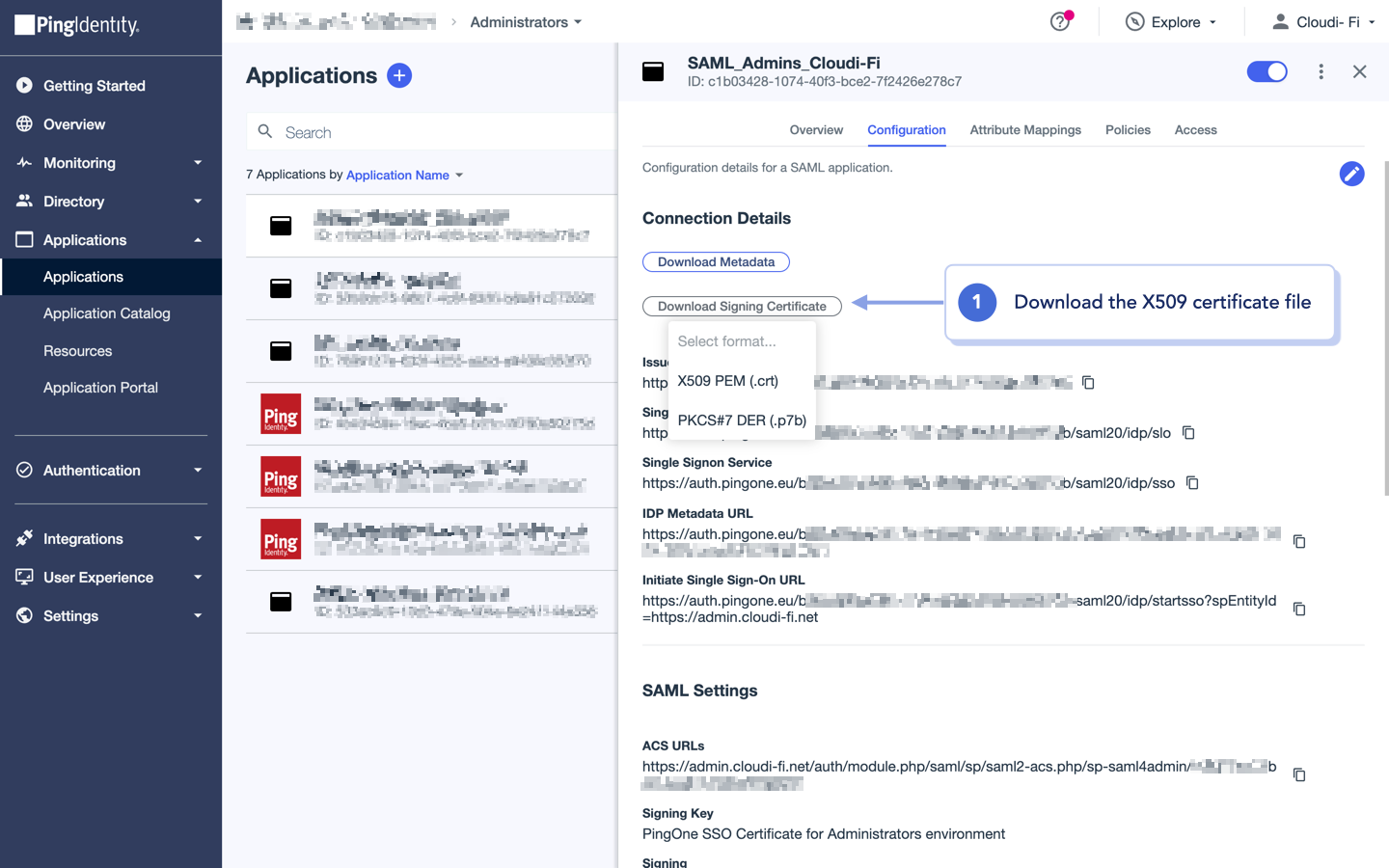 cloudi-fi ping identity saml application configure SAML certificate.png