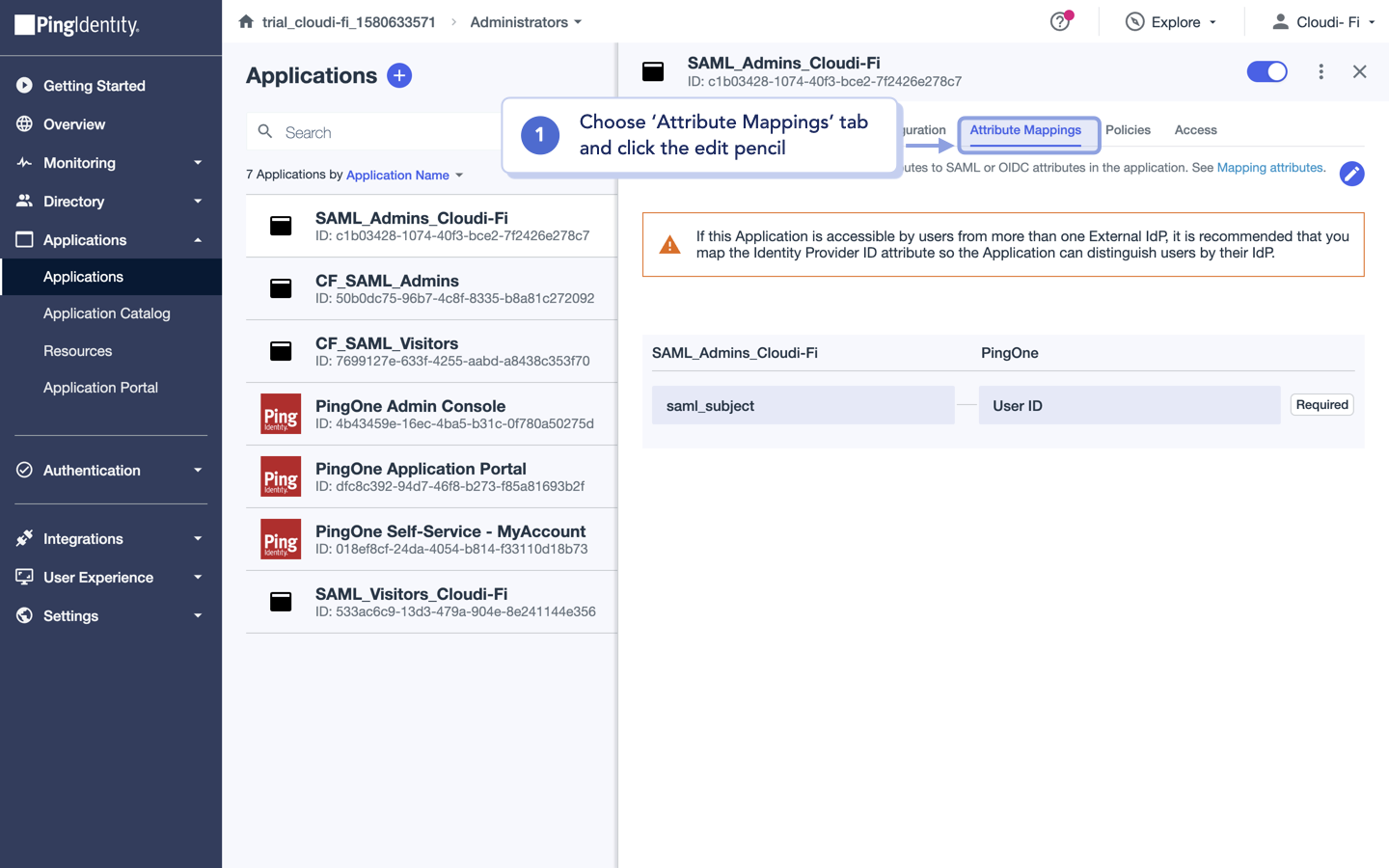cloudi-fi ping identity saml application configure SAML attribute.png