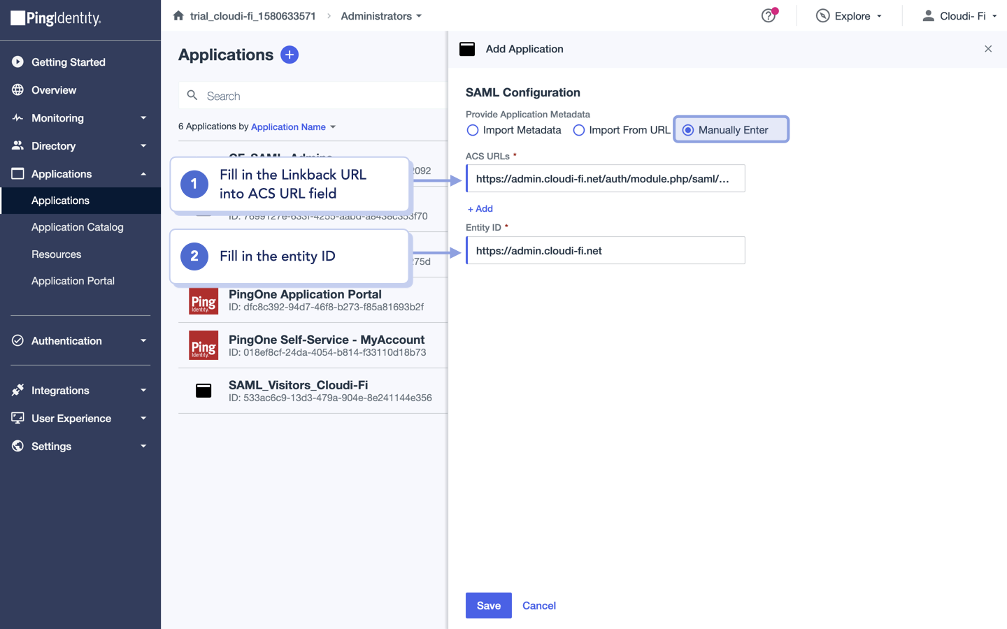 cloudi-fi ping identity saml application configure entity ID.png
