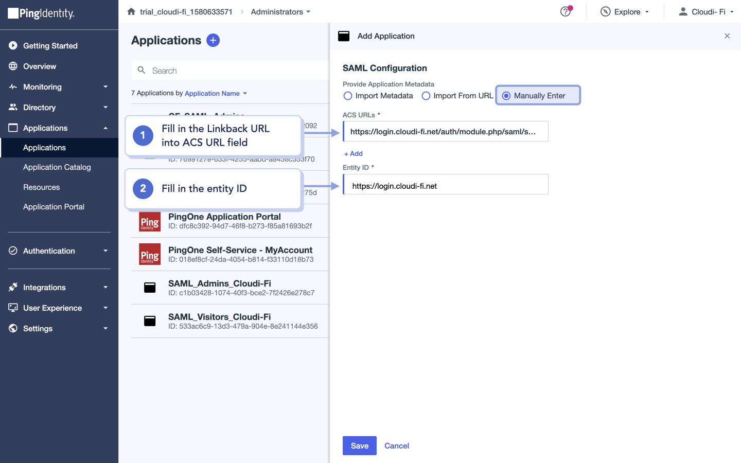 cloudi-fi ping identity saml application configure entity ID.png