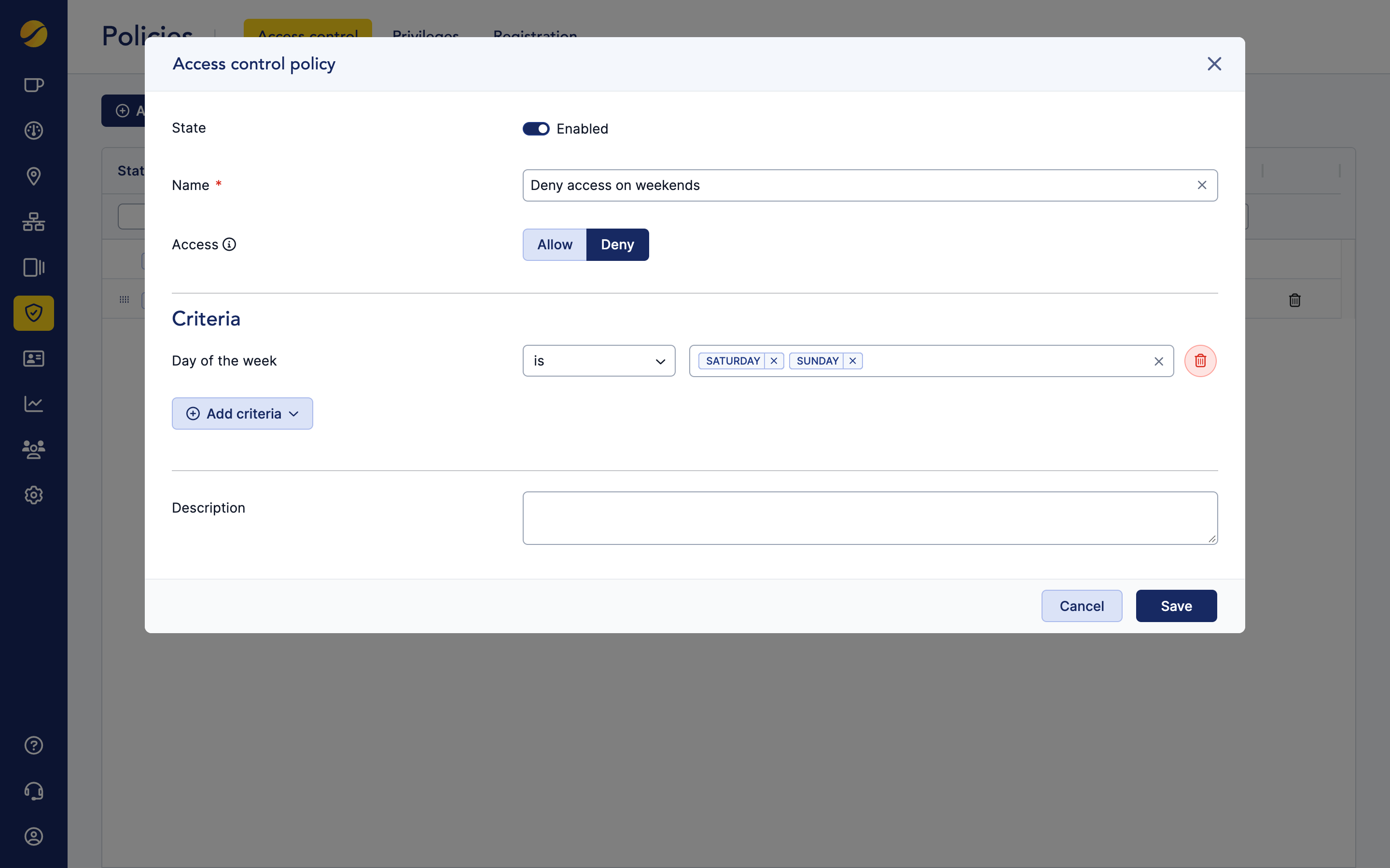 Cloudi-Fi admin - access control policies