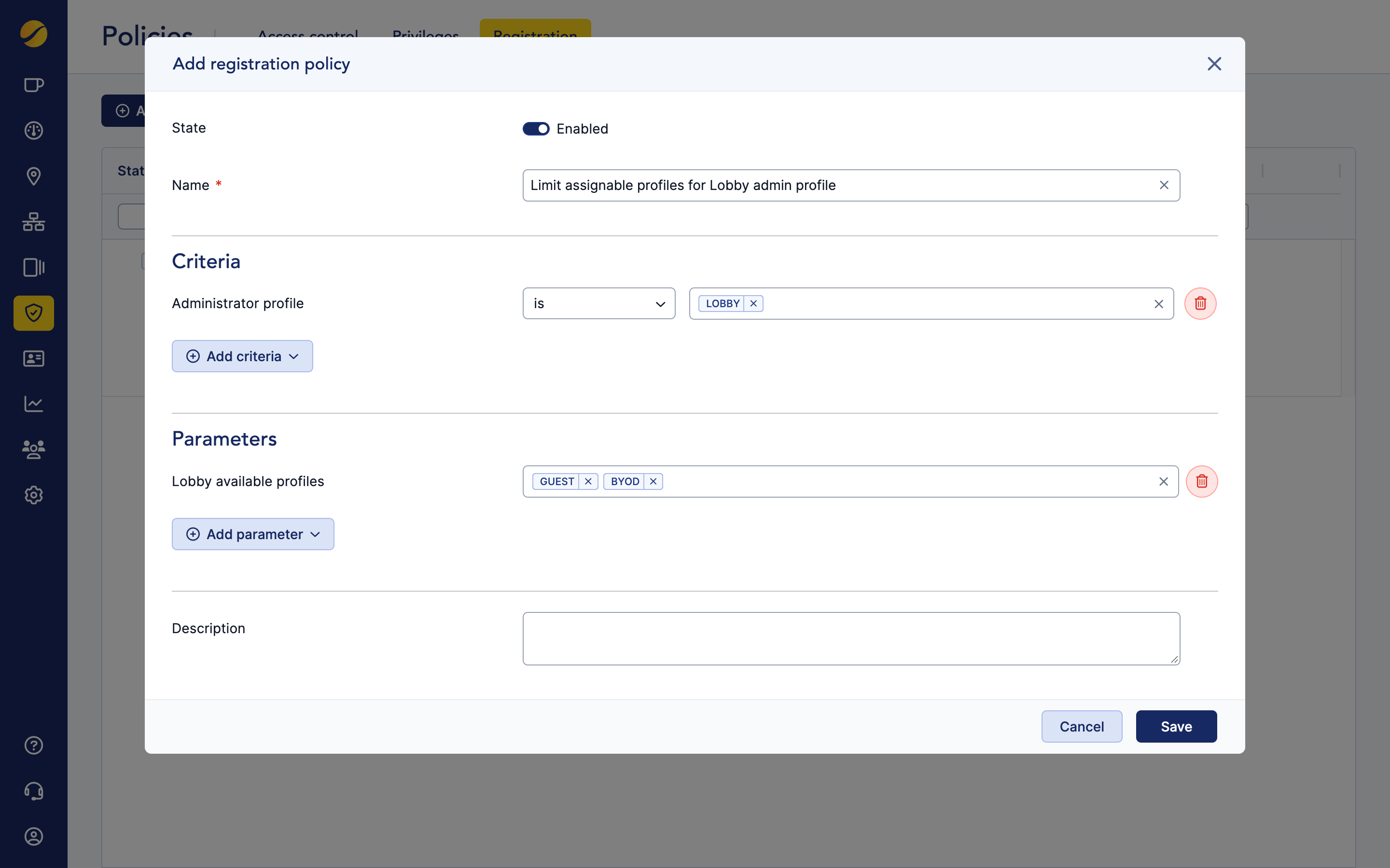 Cloudi-FI UI - registration policies