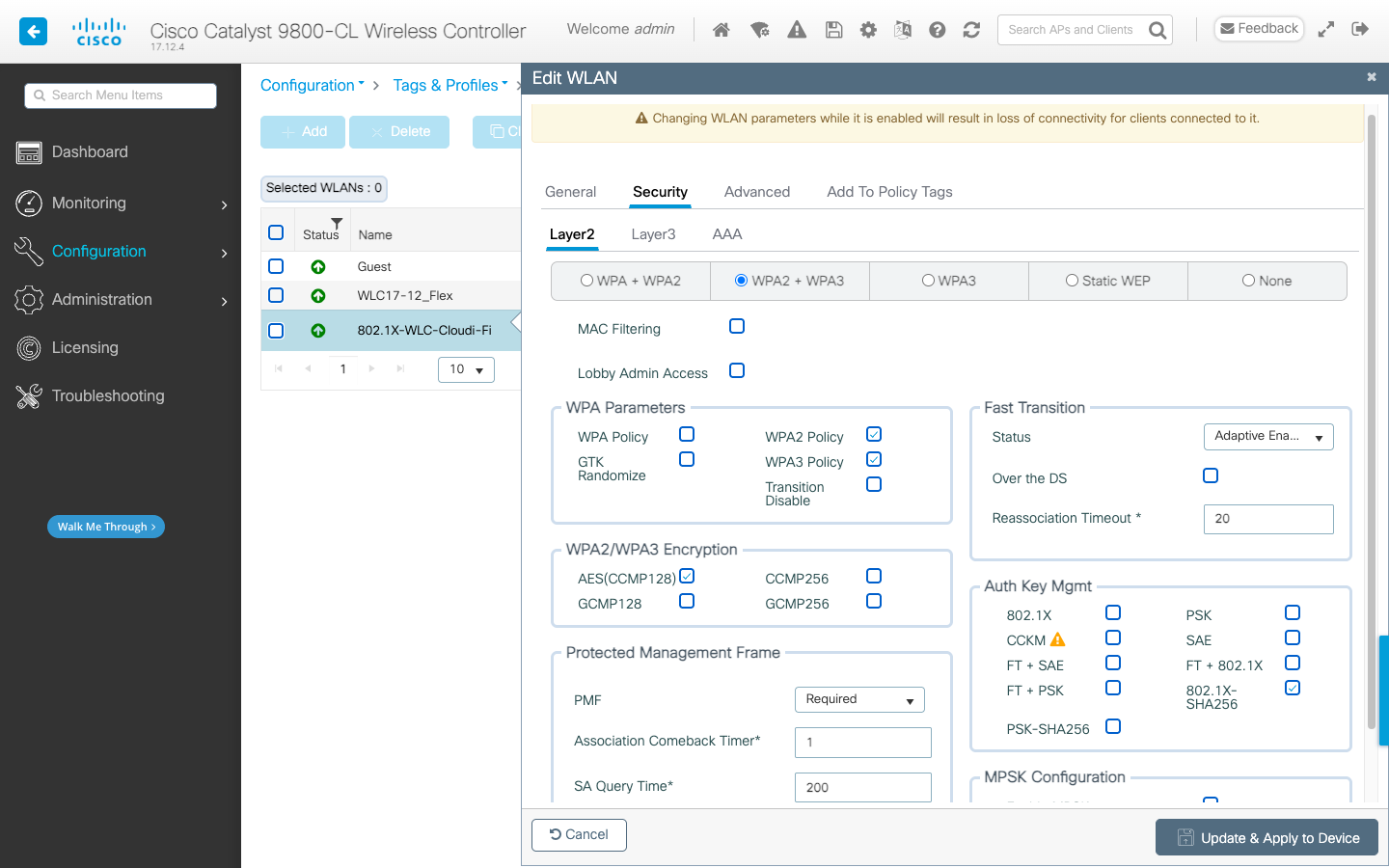 Cisco WLC 9800 Define WLAN parameters for 802.1x.png