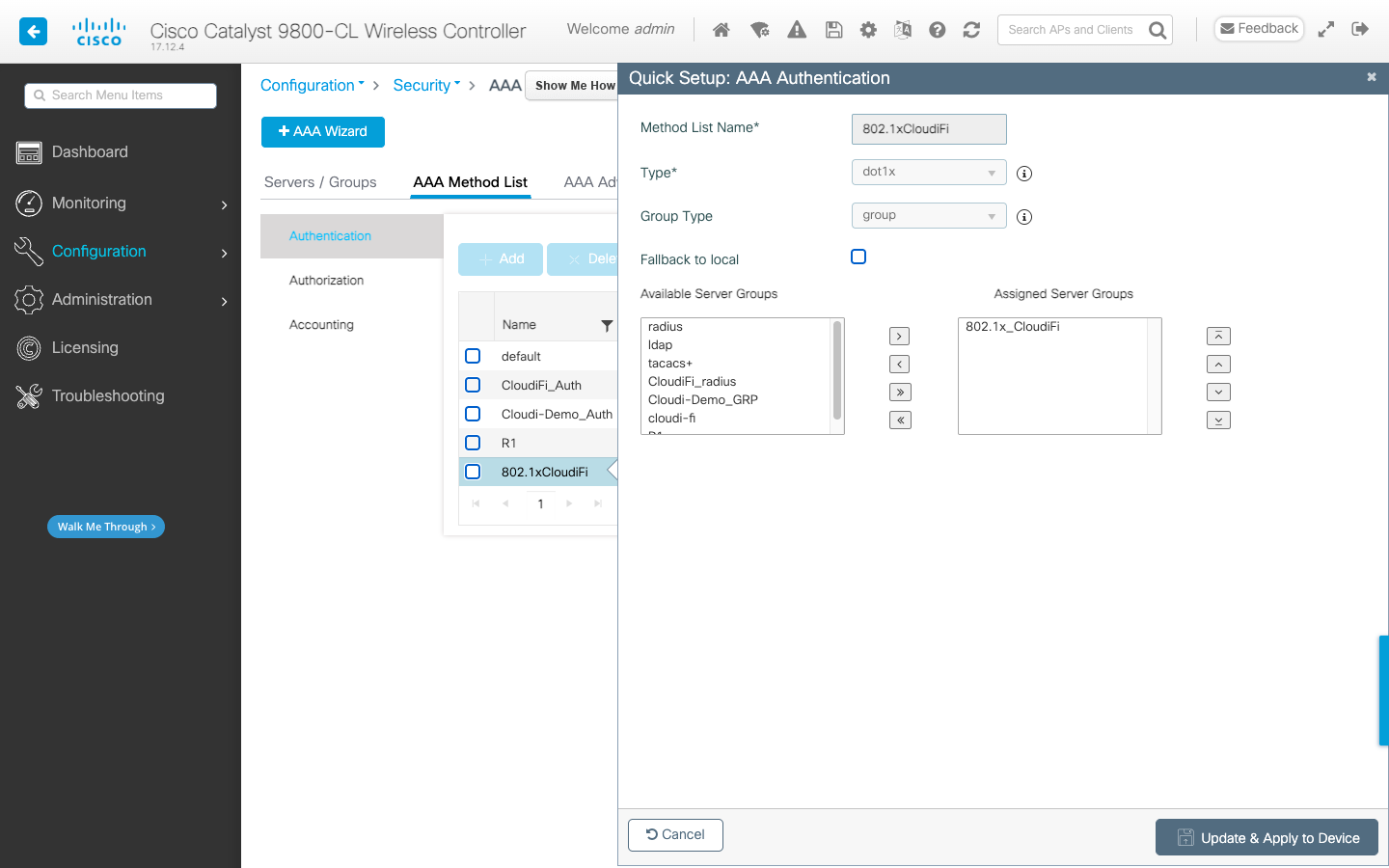 Cisco WLC 9800 Create an authentication method list for 802.1X.png