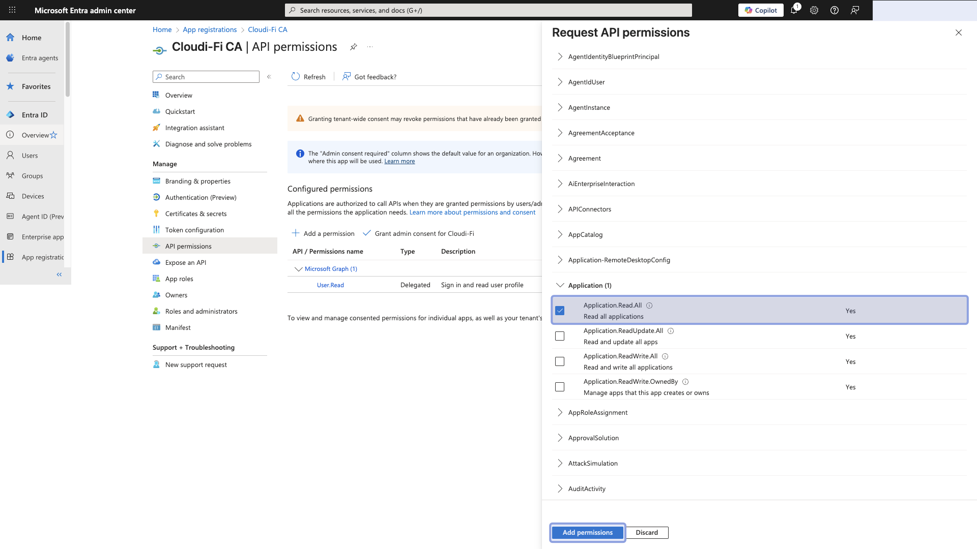 Microsoft entra - graph application read all permission.png
