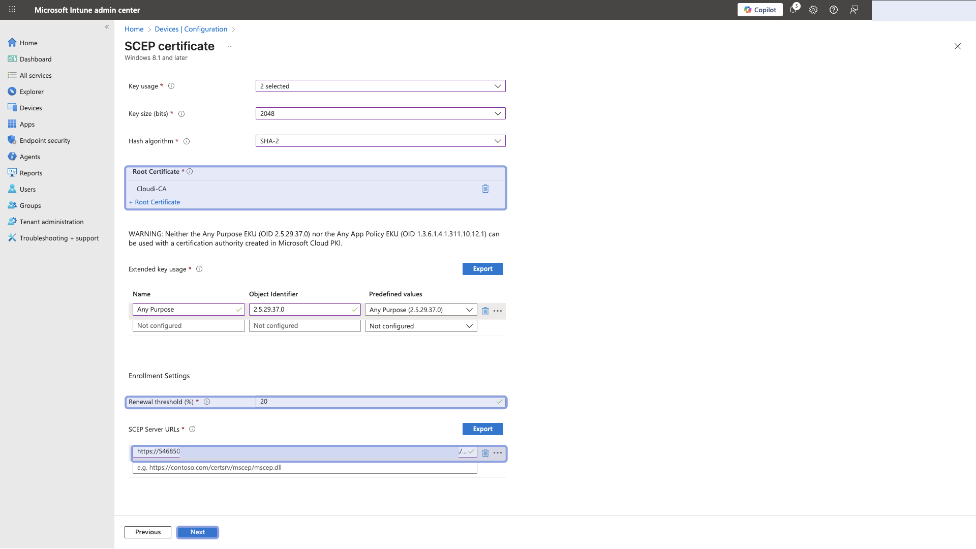 Microsoft Intune - device policy profile - scep configuration.png