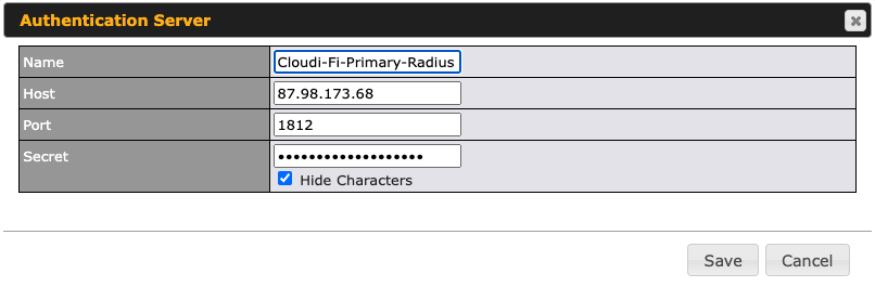 Pepwave interface - Radius configuration