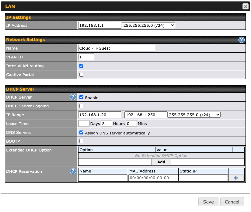 Pepwave admin UI - Configure LAN network