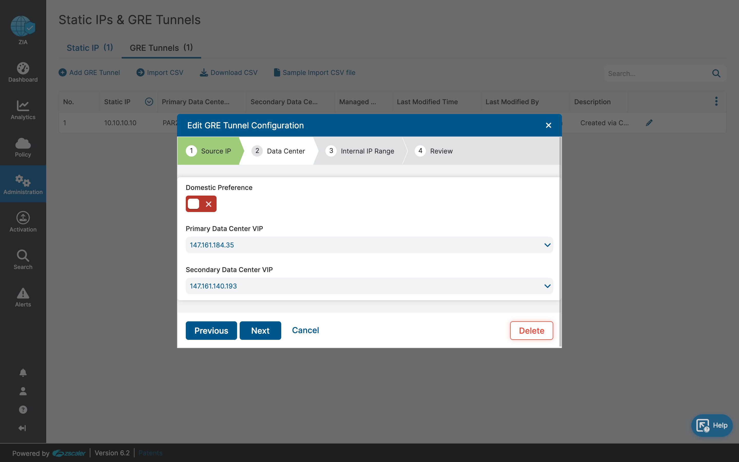 Zscaler - Edit GRE tunnel configuration: Select the destination IPs