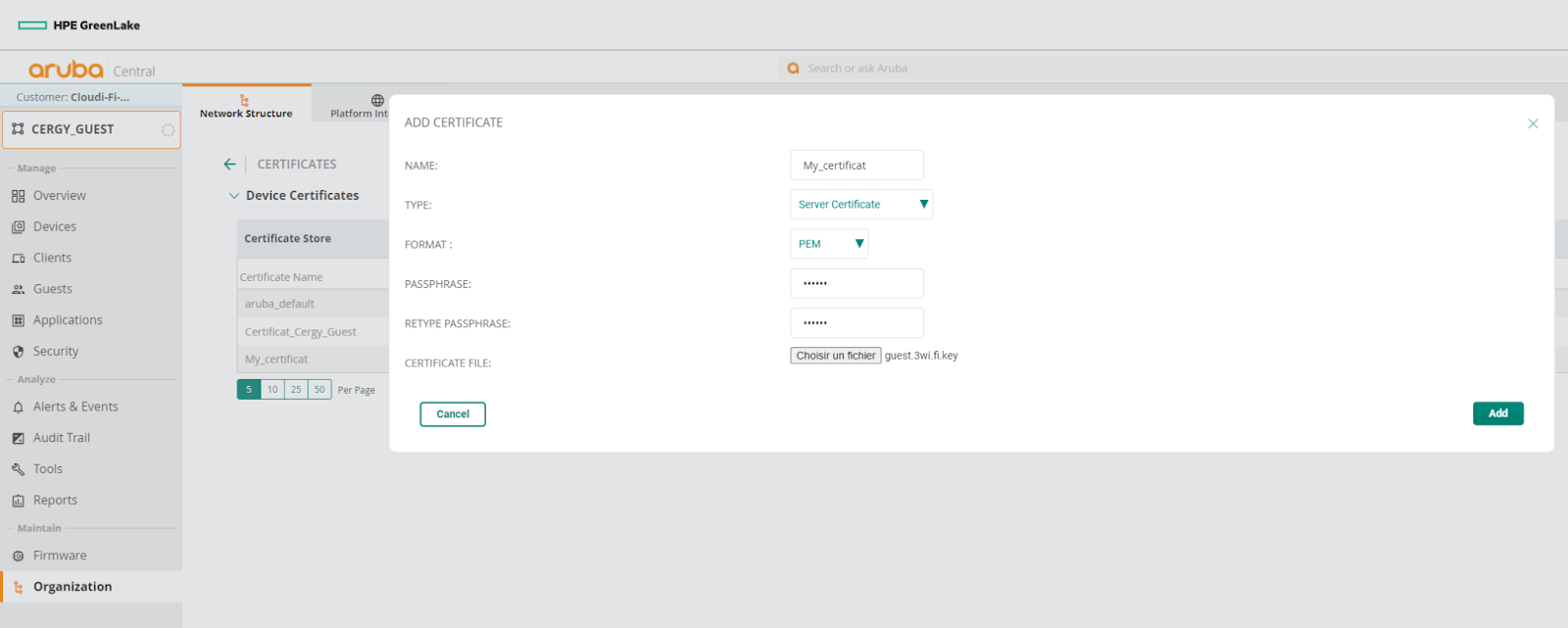 Aruba central - Add HTTPS certificate for captive portal