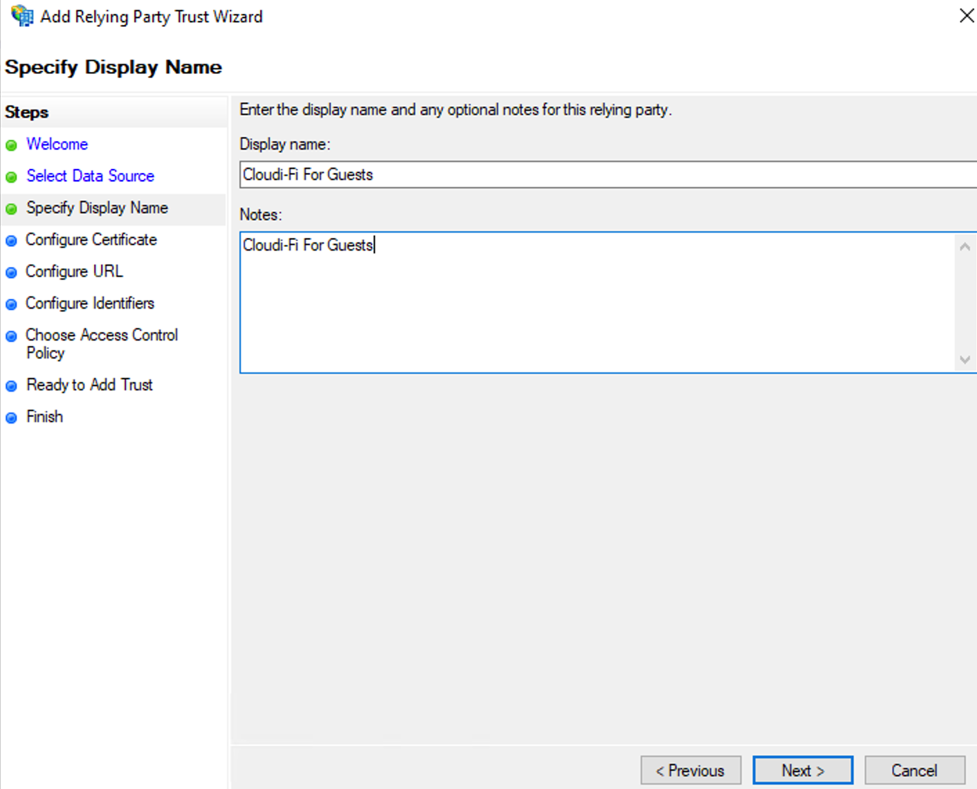Create a relying party trust