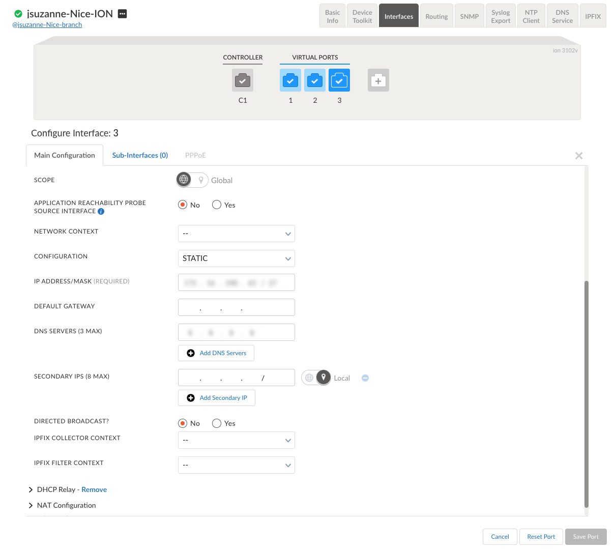 Palo Alto Cloudgenix - Internal interface Port and IP Address 