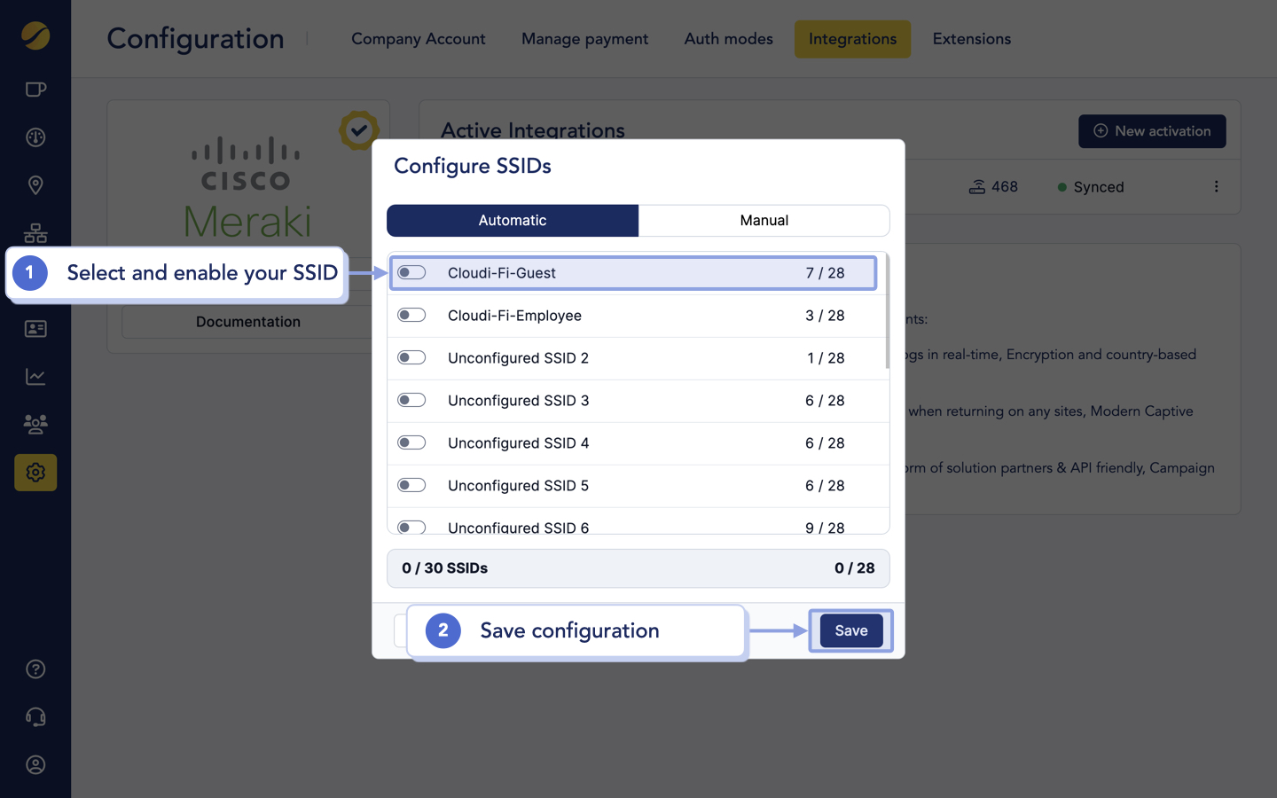 Cloudi-Fi - Pick and enable Meraki SSIDs