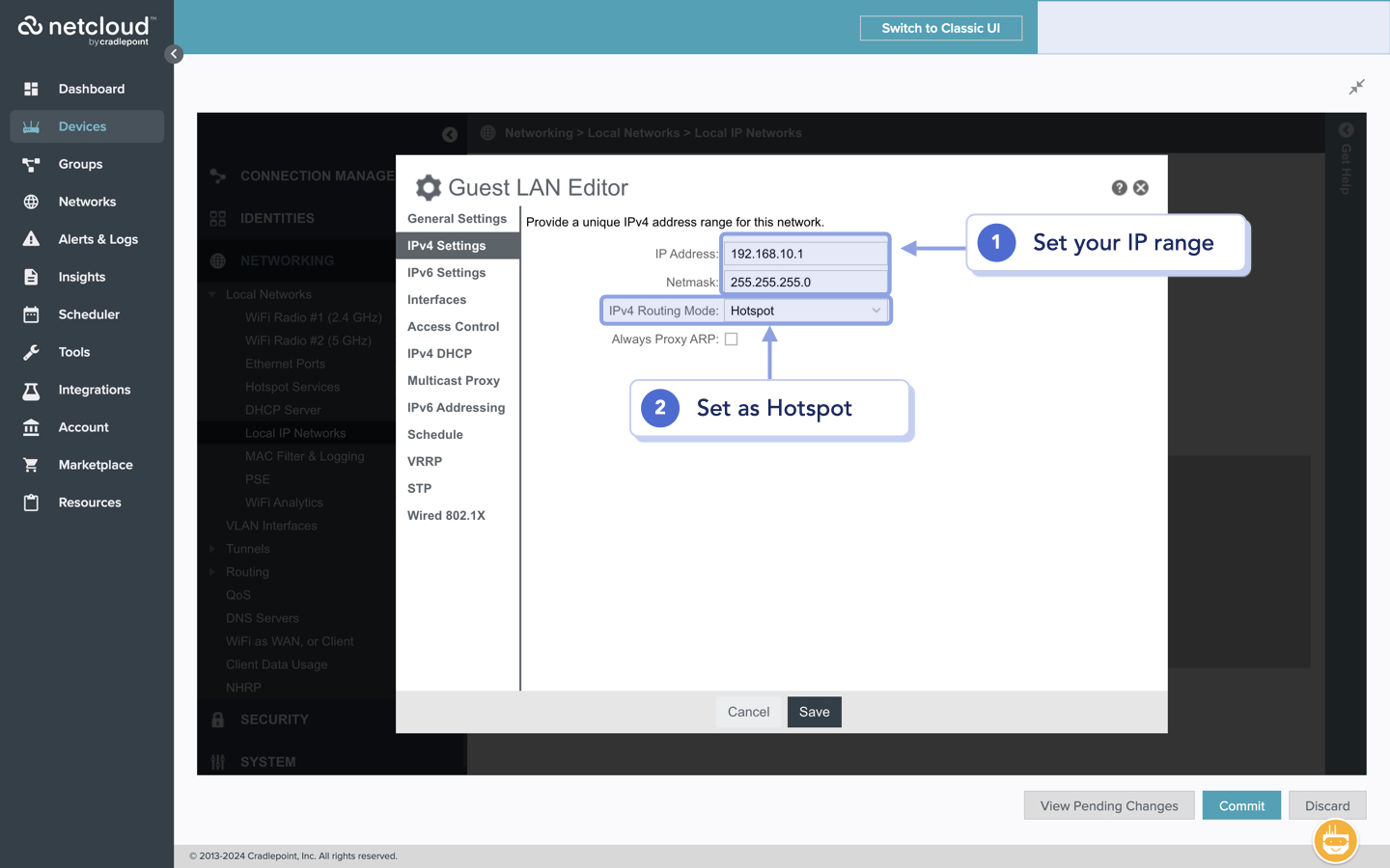 Cradlepoint - Set your subnet and enable Hotspot profile