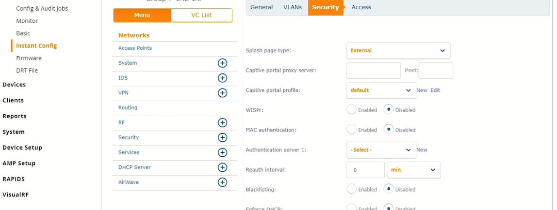 Aruba Airwave - Configure External splash page