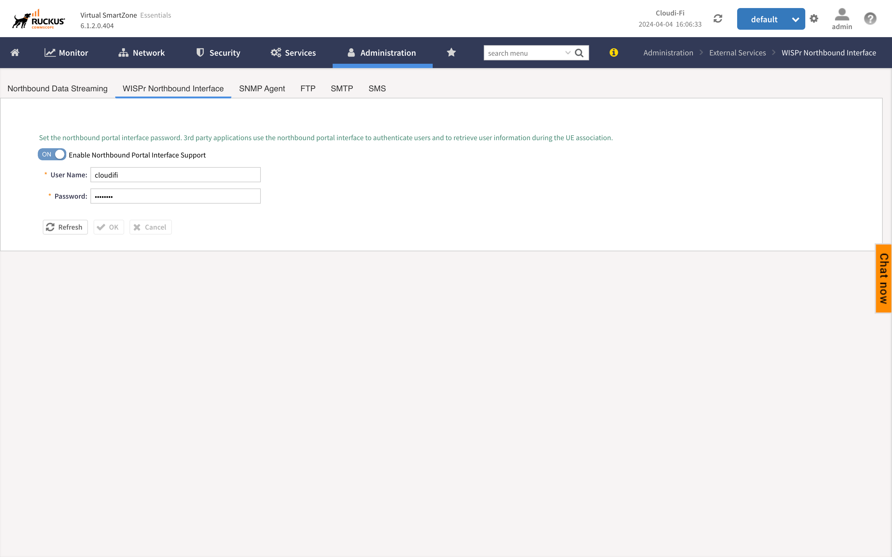 Ruckus vSZ - enable WISPr Northbound Interface