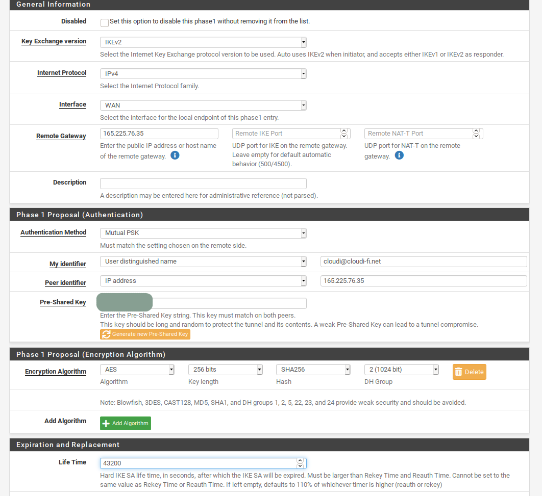 PfSense - Configure IPsec phase 1 for captive portal