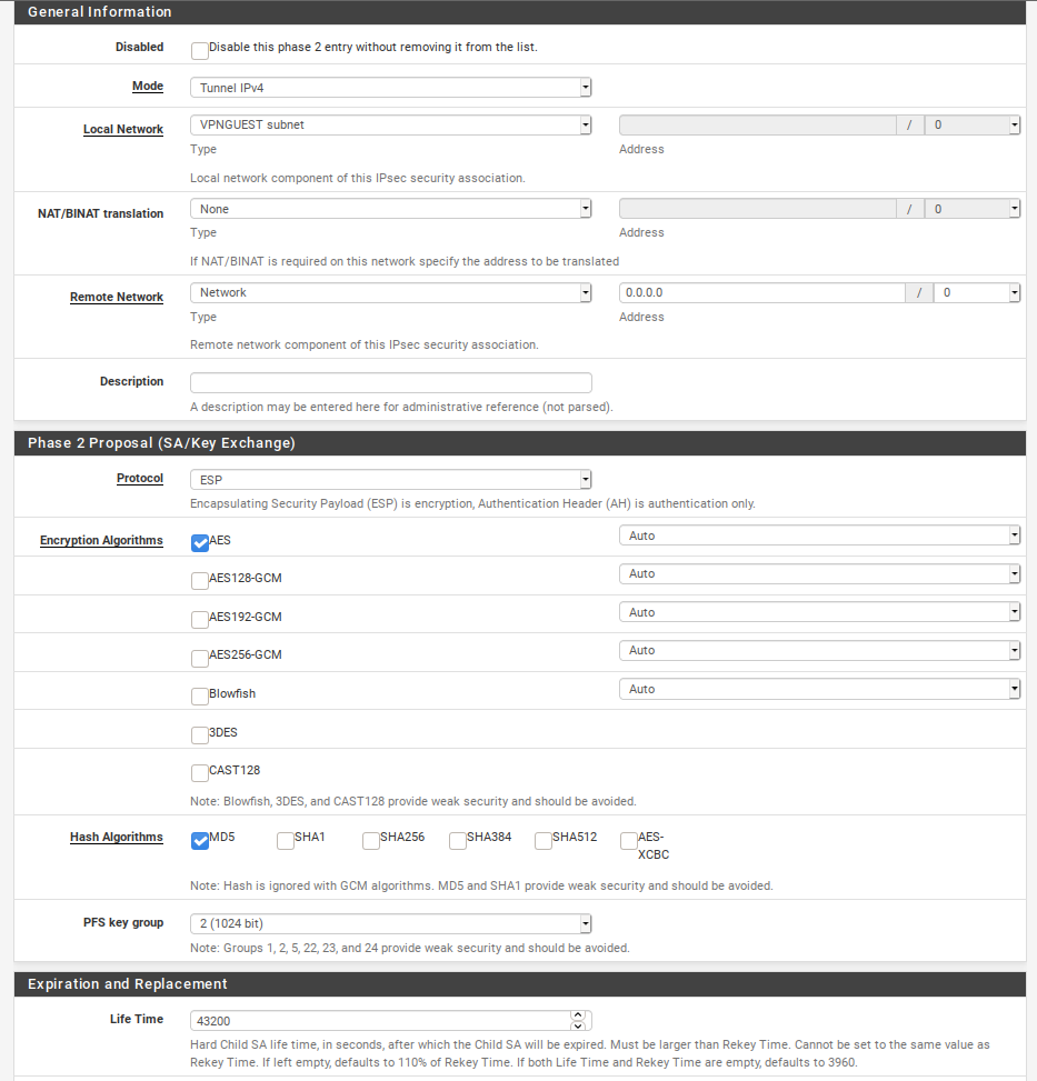 PfSense - Configure IPsec phase 2 for captive portal