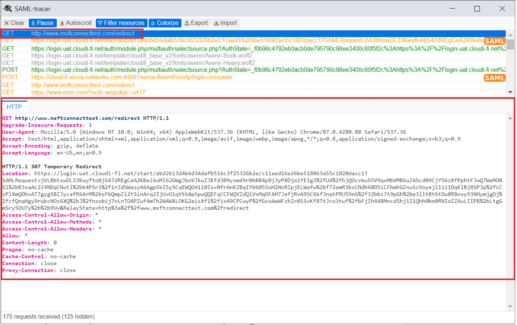 URL Redirect sent by Versa CPE