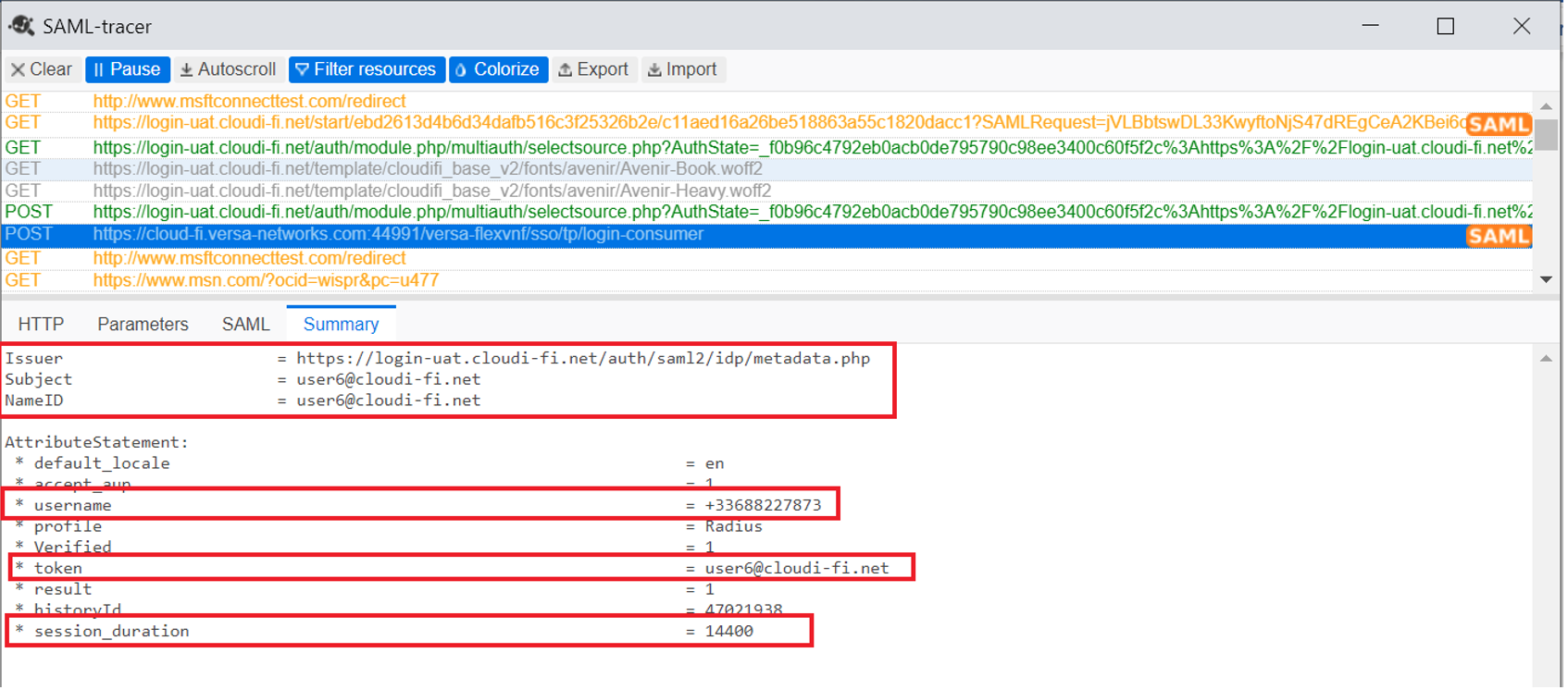 SAML AuthN response sent by Cloudi-Fi 3