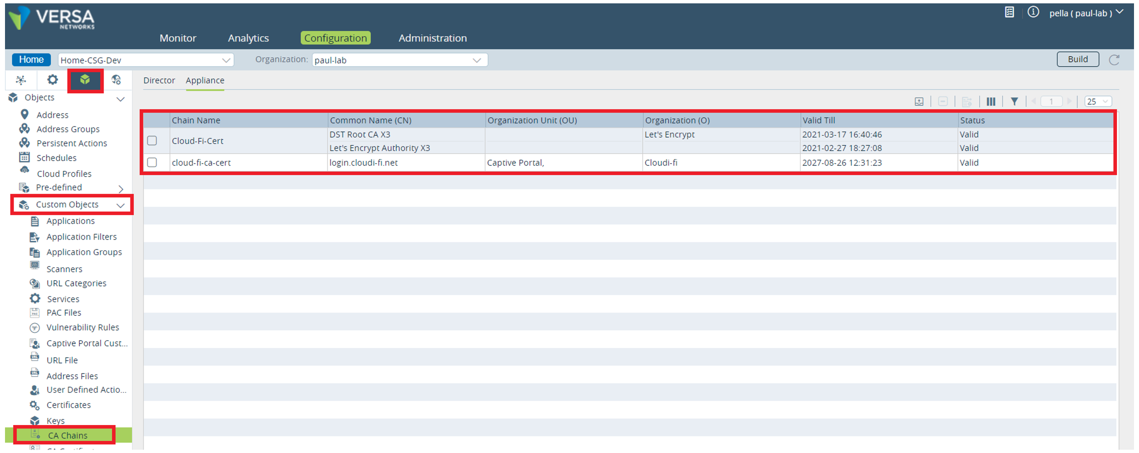 Upload certificates in Versa Director for Cloudi-Fi