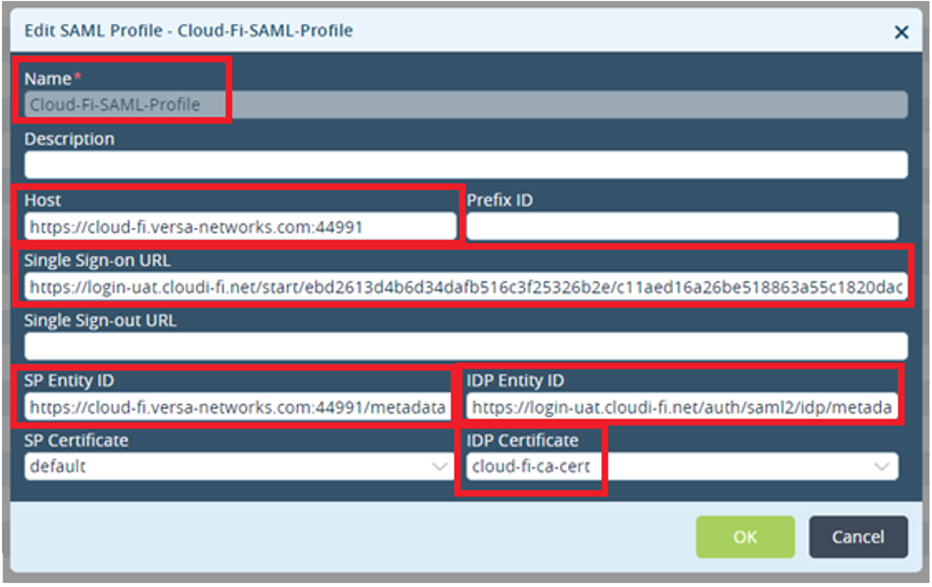 SAML Configuration in Versa Director for Cloudi-Fi captive portal