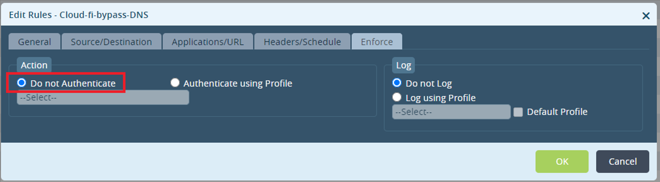 Versa director authentication rule to bypass DNS traffic authentication 2
