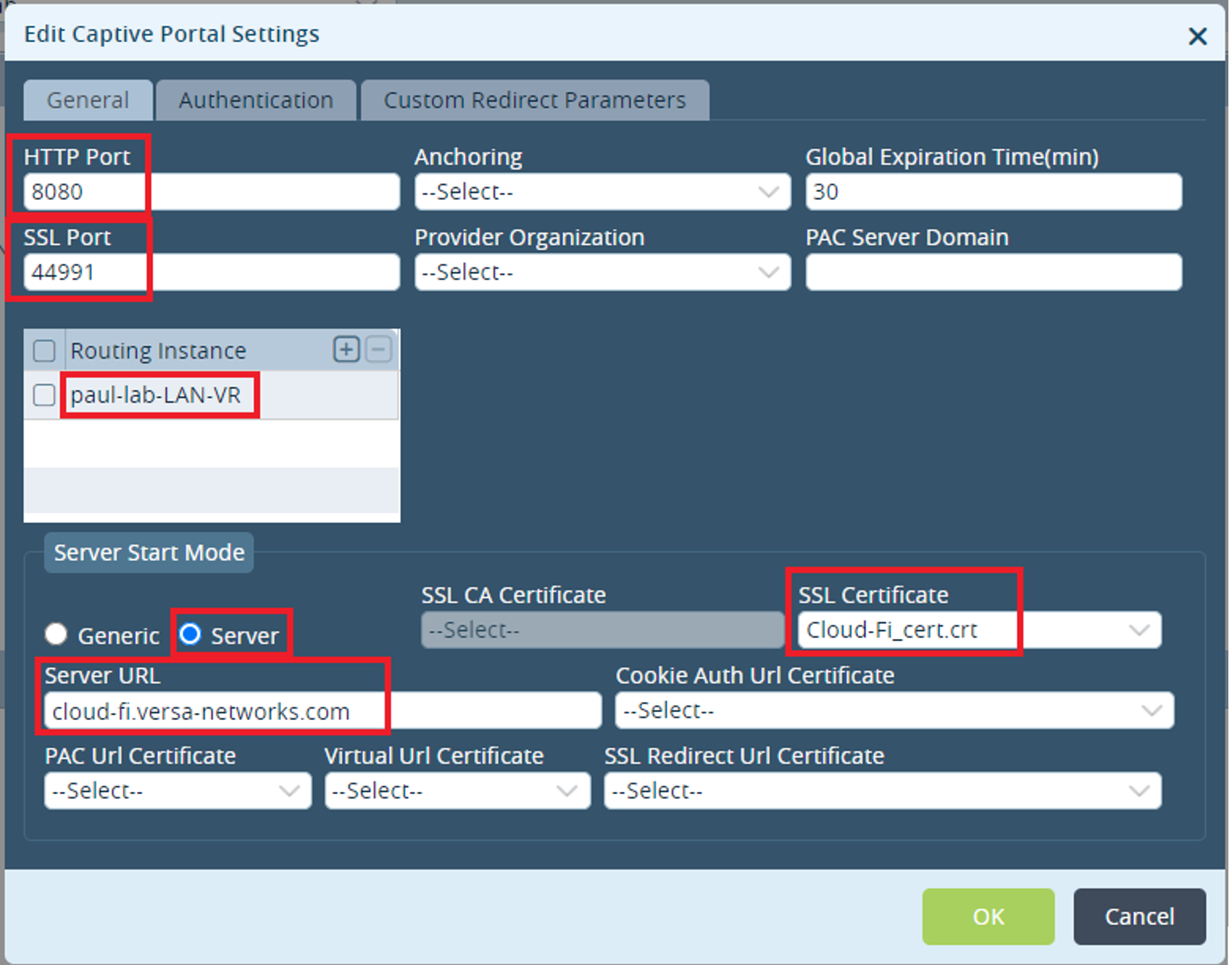 Captive portal configuration in versa Director