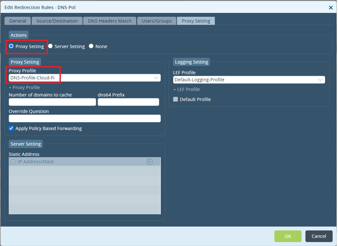 DNS Proxy Policy Configuration in versa Director 2