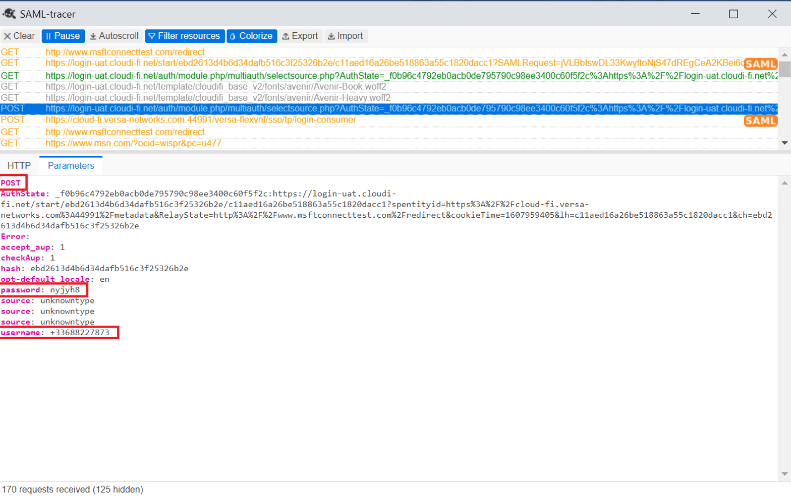 Login credentials submitted to Cloudi-Fi